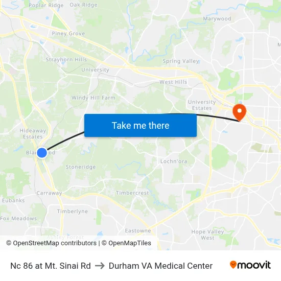 Nc 86 at Mt. Sinai Rd to Durham VA Medical Center map