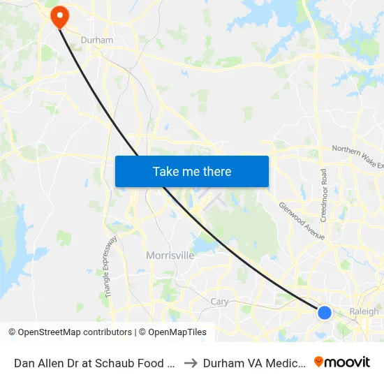 Dan Allen Dr at Schaub Food Science Bldg to Durham VA Medical Center map