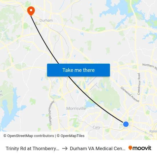 Trinity Rd at Thornberry St to Durham VA Medical Center map