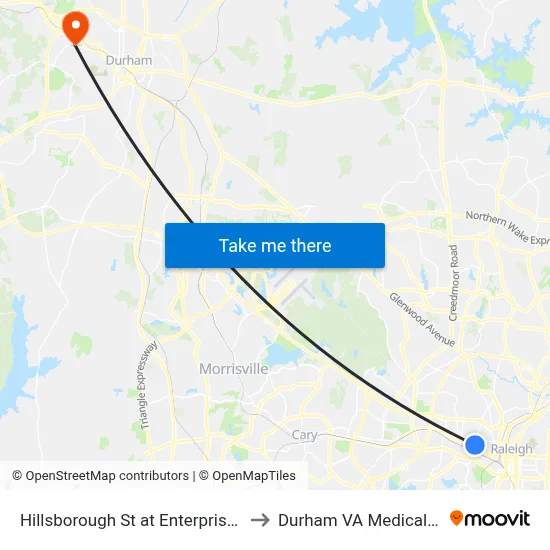 Hillsborough St at Enterprise St (Wb) to Durham VA Medical Center map