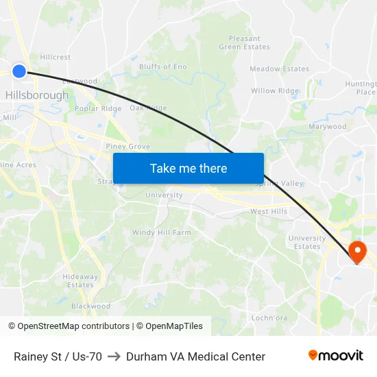 Rainey St / Us-70 to Durham VA Medical Center map