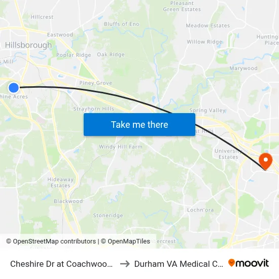 Cheshire Dr at Coachwood Apts to Durham VA Medical Center map