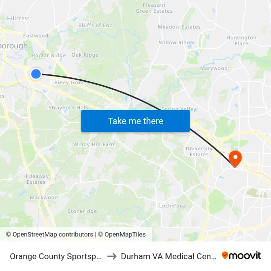 Orange County Sportsplex to Durham VA Medical Center map