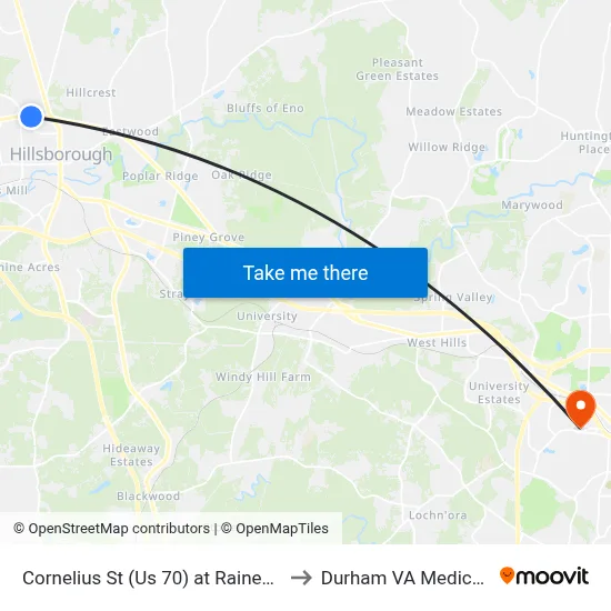 Cornelius St (Us 70) at Rainey Ave (Wb 2) to Durham VA Medical Center map