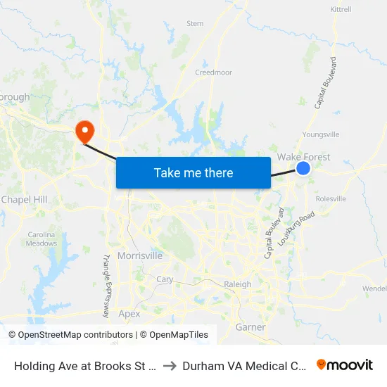 Holding Ave at Brooks St (Wb) to Durham VA Medical Center map