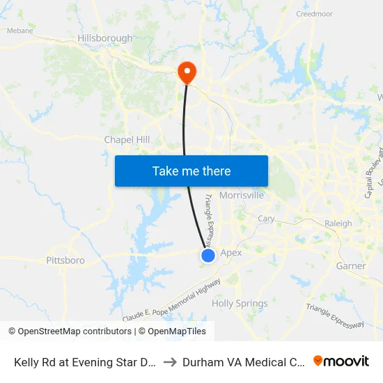 Kelly Rd at Evening Star Dr (Sb) to Durham VA Medical Center map