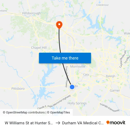 W Williams St at Hunter St (Nb) to Durham VA Medical Center map