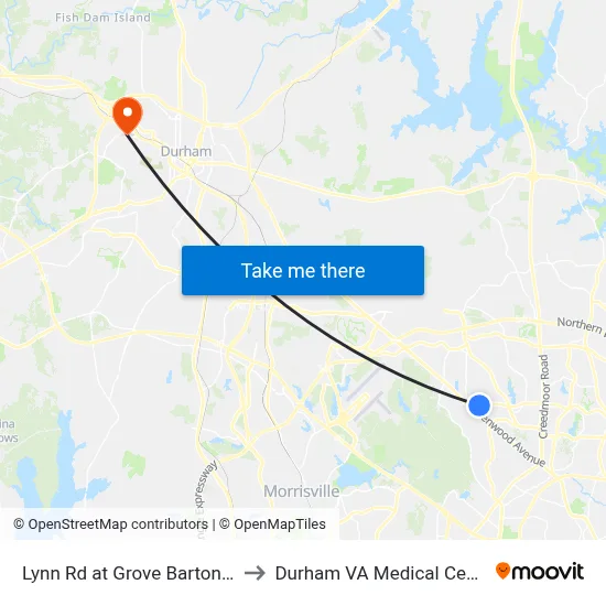 Lynn Rd at Grove Barton Rd to Durham VA Medical Center map