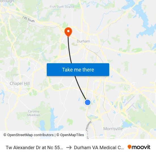 Tw Alexander Dr at Nc 55 (Wb) to Durham VA Medical Center map