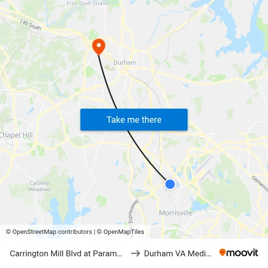 Carrington Mill Blvd at Paramount Pkwy (Sb) to Durham VA Medical Center map