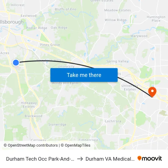 Durham Tech Occ Park-And-Ride (Nb) to Durham VA Medical Center map