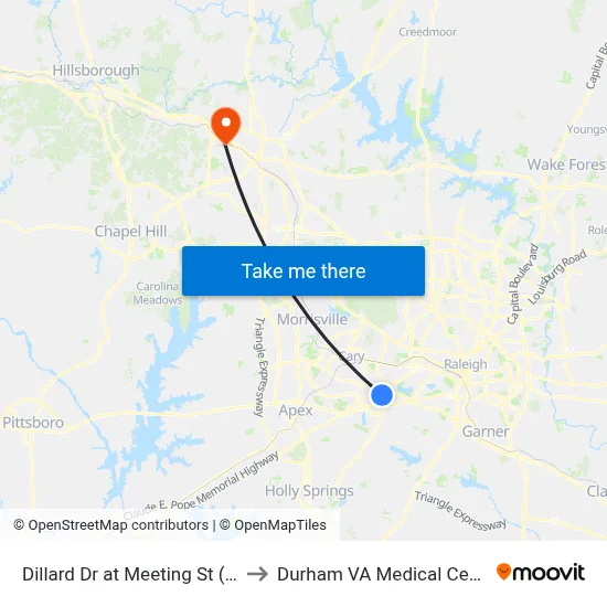 Dillard Dr at Meeting St (Eb) to Durham VA Medical Center map