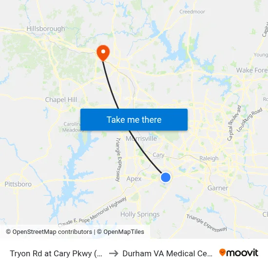 Tryon Rd at Cary Pkwy (Wb) to Durham VA Medical Center map