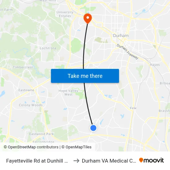Fayetteville Rd at Dunhill Dr (Sb) to Durham VA Medical Center map