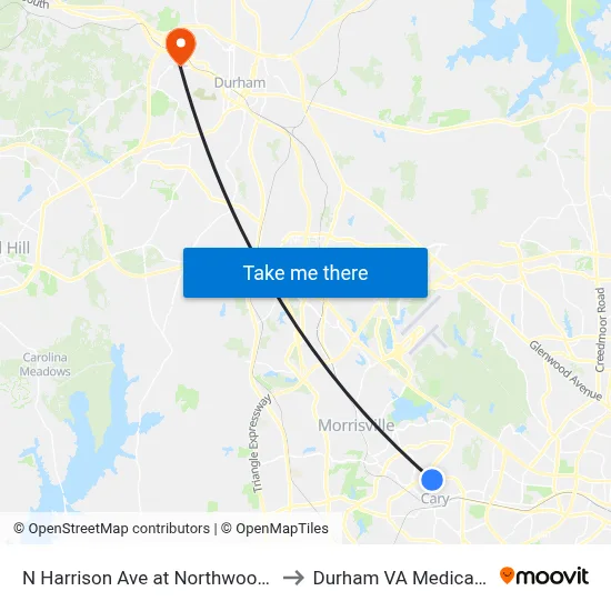 N Harrison Ave at Northwoods Market to Durham VA Medical Center map