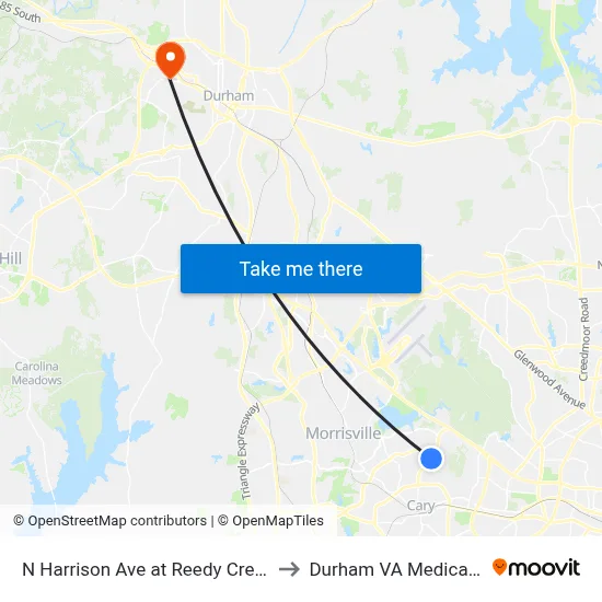 N Harrison Ave at Reedy Creek Rd (Sb) to Durham VA Medical Center map