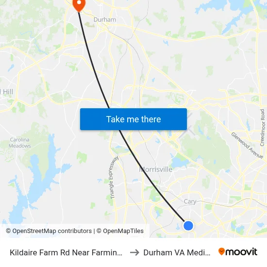 Kildaire Farm Rd Near Farmington Woods Dr to Durham VA Medical Center map