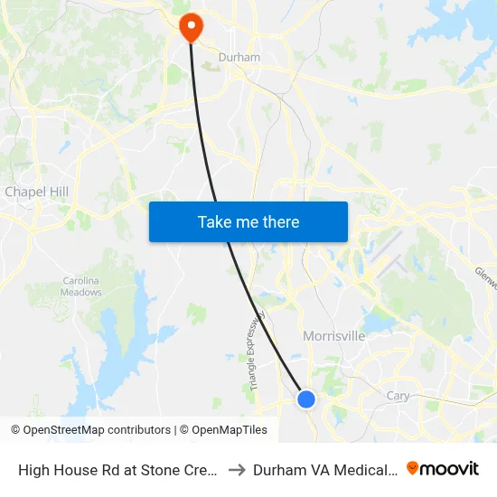 High House Rd at Stone Creek Village to Durham VA Medical Center map