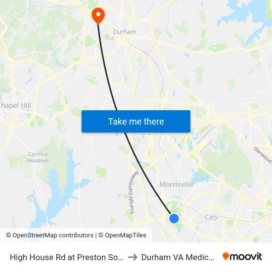 High House Rd at Preston Soccer Fields to Durham VA Medical Center map