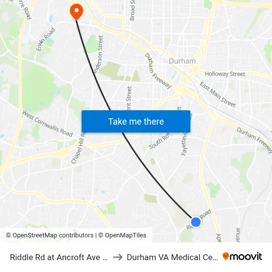 Riddle Rd at Ancroft Ave (Nb) to Durham VA Medical Center map