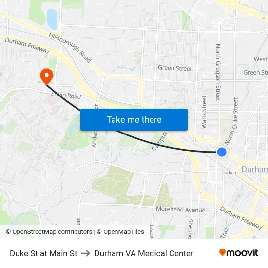 Duke St at Main St to Durham VA Medical Center map