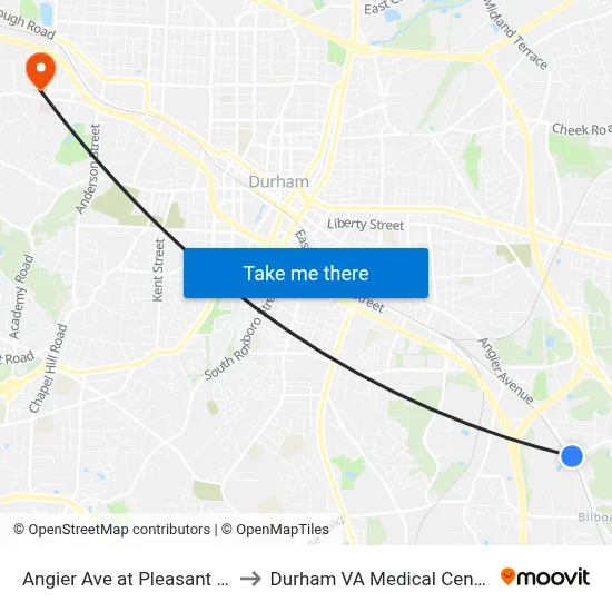 Angier Ave at Pleasant Dr to Durham VA Medical Center map