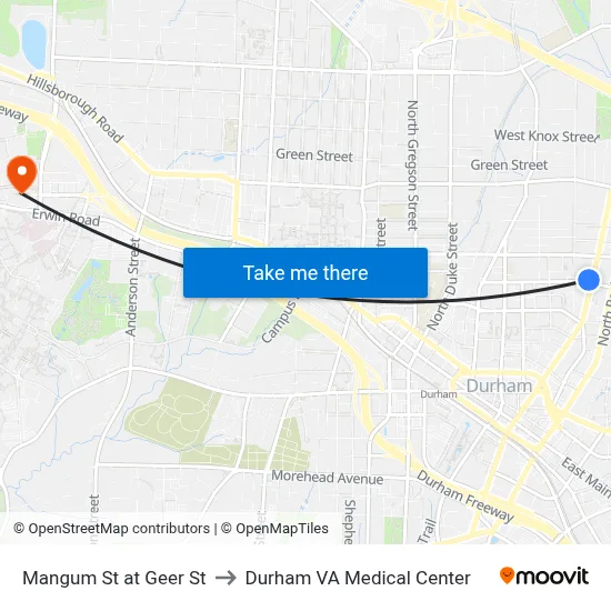 Mangum St at Geer St to Durham VA Medical Center map