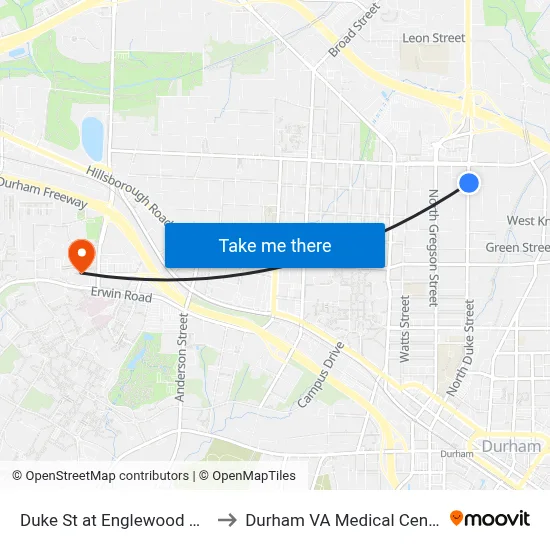 Duke St at Englewood Ave to Durham VA Medical Center map