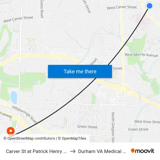Carver St at Patrick Henry Dr (Eb) to Durham VA Medical Center map