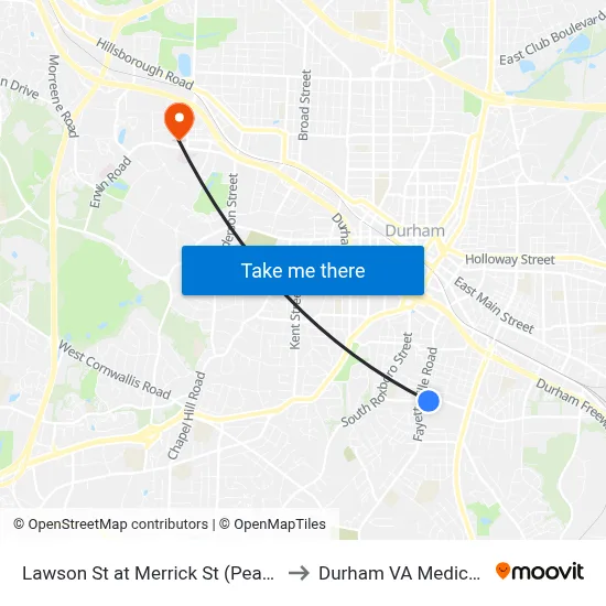 Lawson St at Merrick St (Pearson Cafeter to Durham VA Medical Center map