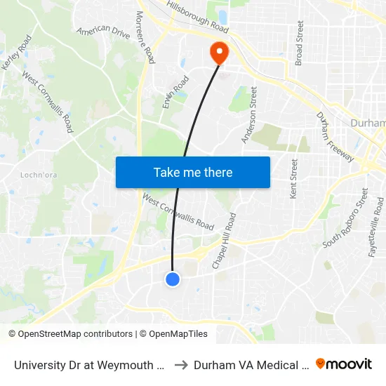 University Dr at Weymouth St (Near) to Durham VA Medical Center map