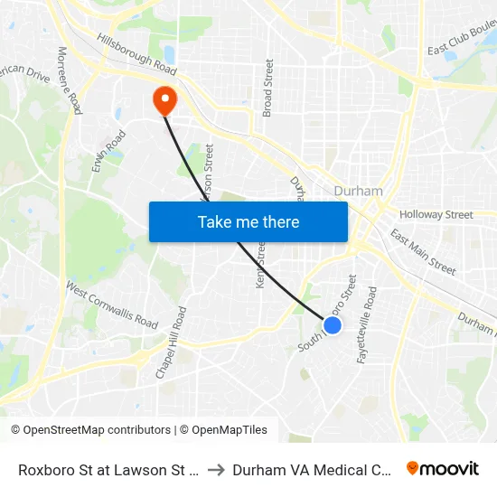 Roxboro St at Lawson St (Nb) to Durham VA Medical Center map