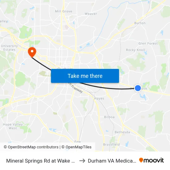 Mineral Springs Rd at Wake Forest Hwy to Durham VA Medical Center map