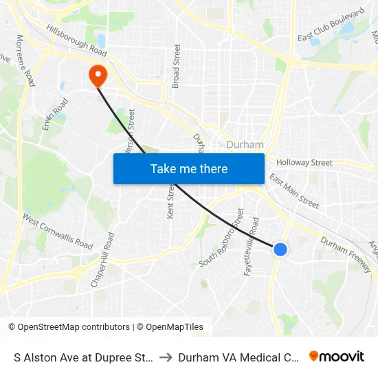 S Alston Ave at Dupree St (Sb) to Durham VA Medical Center map