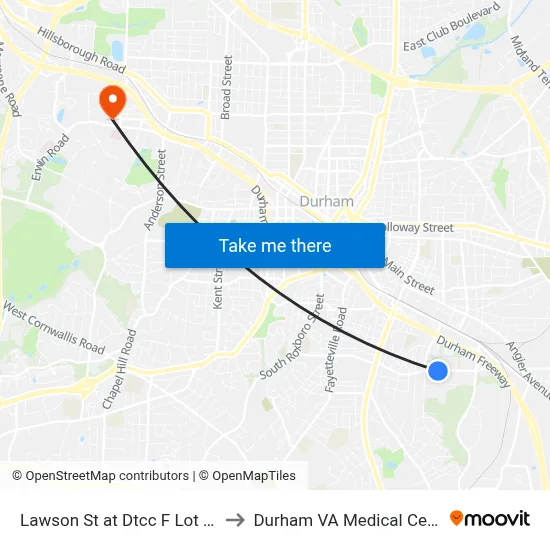 Lawson St at Dtcc F Lot (Eb) to Durham VA Medical Center map