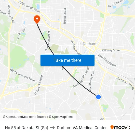 Nc 55 at Dakota St (Sb) to Durham VA Medical Center map