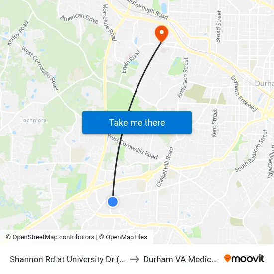 Shannon Rd at University Dr (Wells Fargo to Durham VA Medical Center map