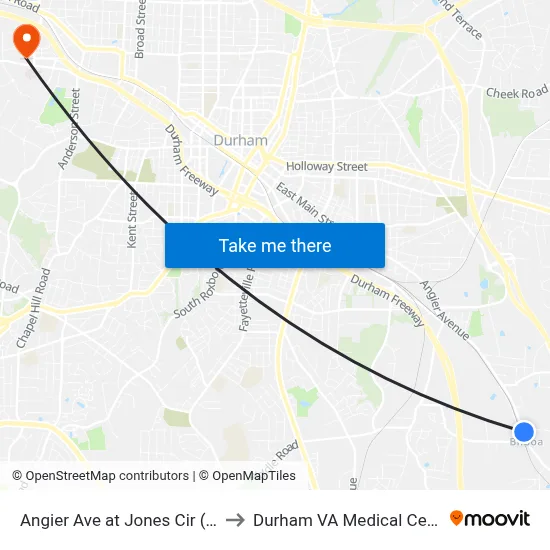 Angier Ave at Jones Cir (Nb) to Durham VA Medical Center map