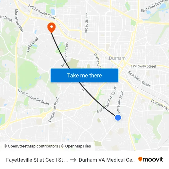 Fayetteville St at Cecil St (Sb) to Durham VA Medical Center map