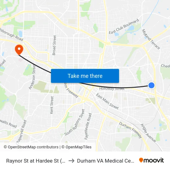 Raynor St at Hardee St (Eb) to Durham VA Medical Center map