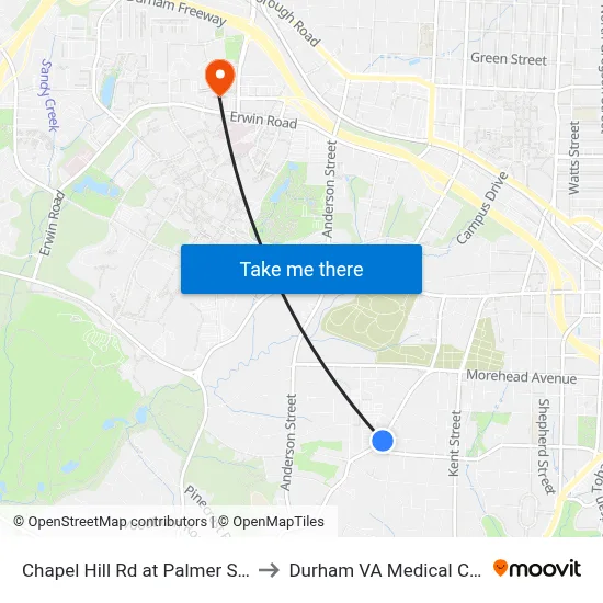 Chapel Hill Rd at Palmer St (Eb) to Durham VA Medical Center map