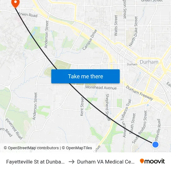 Fayetteville St at Dunbar St to Durham VA Medical Center map