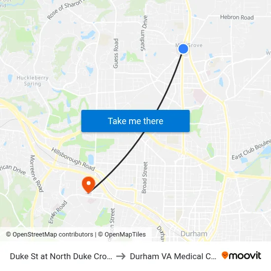 Duke St at North Duke Crossing to Durham VA Medical Center map