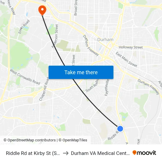 Riddle Rd at Kirby St (Sb) to Durham VA Medical Center map