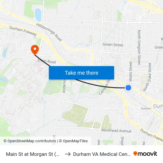 Main St at Morgan St (Wb) to Durham VA Medical Center map