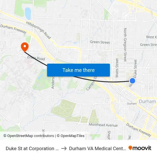 Duke St at Corporation St to Durham VA Medical Center map