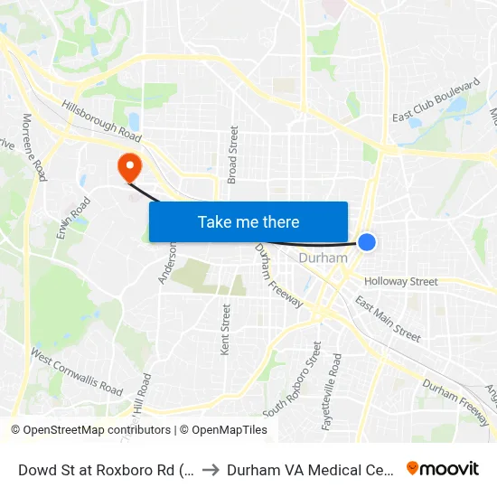 Dowd St at Roxboro Rd (Eb) to Durham VA Medical Center map