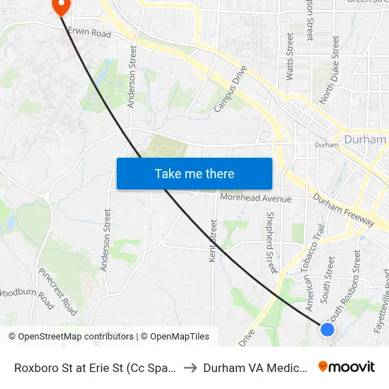 Roxboro St at Erie St (Cc Spaulding Elem to Durham VA Medical Center map