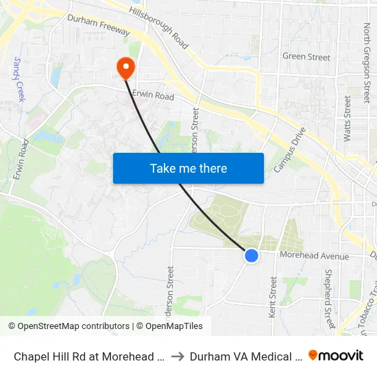 Chapel Hill Rd at Morehead Ave (Sb) to Durham VA Medical Center map
