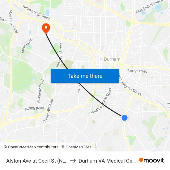 Alston Ave at Cecil St (Nccu) to Durham VA Medical Center map